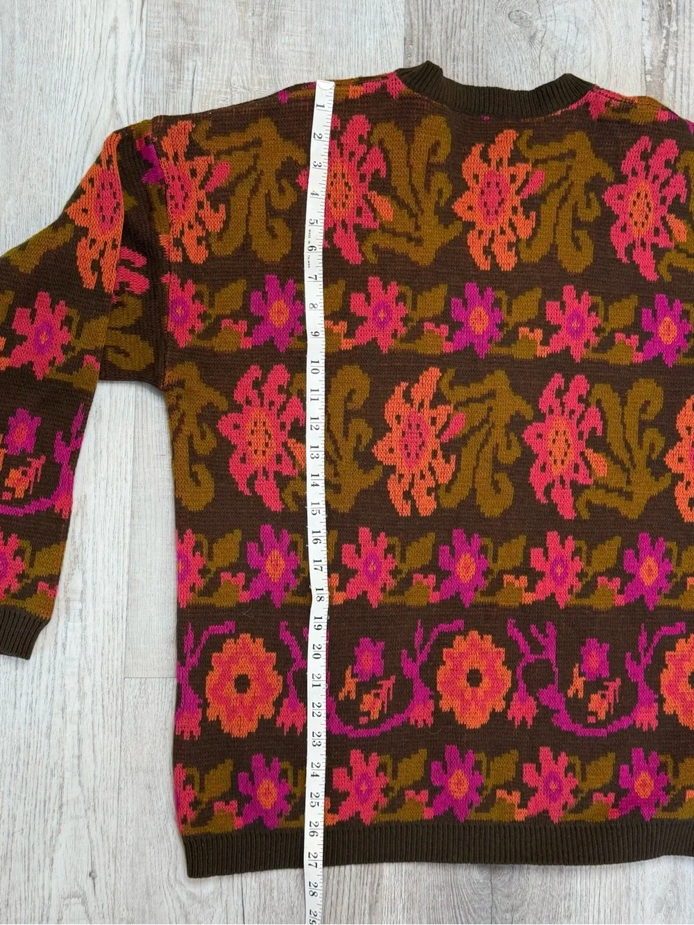Vintage Stefanel Italy Floral Jacquard Knit Sweater Pink Orange Brown Crewneck L